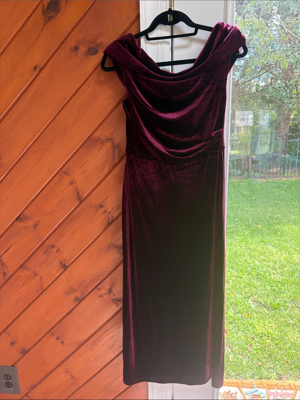 Astr Velvet Cowl Midi Dress in Deep Wine